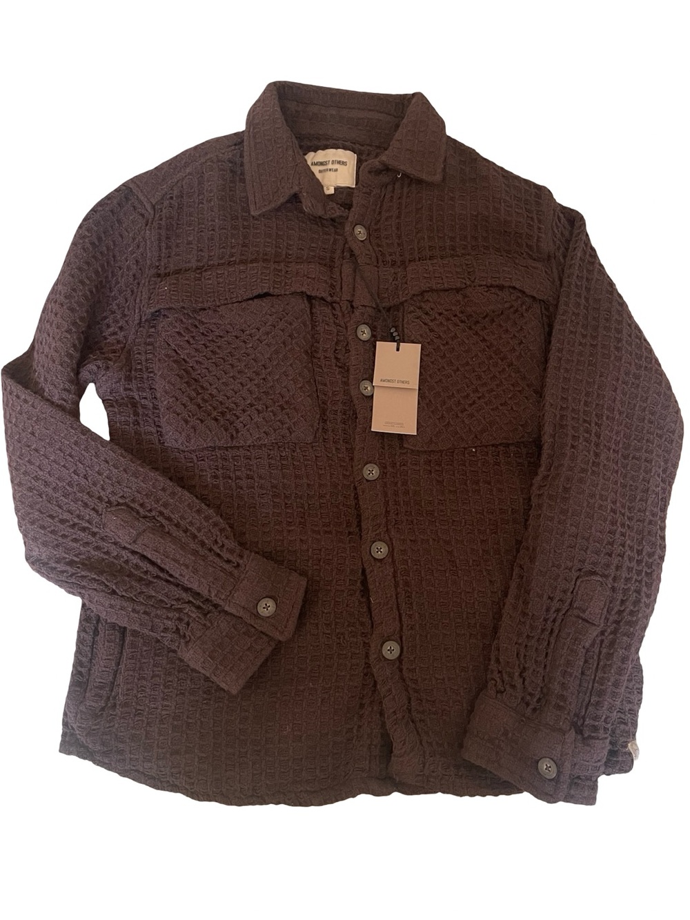 NWT Amongst Friends Waffle Knit Button-Up Shacket Jacket Chocolate Brown size S - Picture 3 of 10